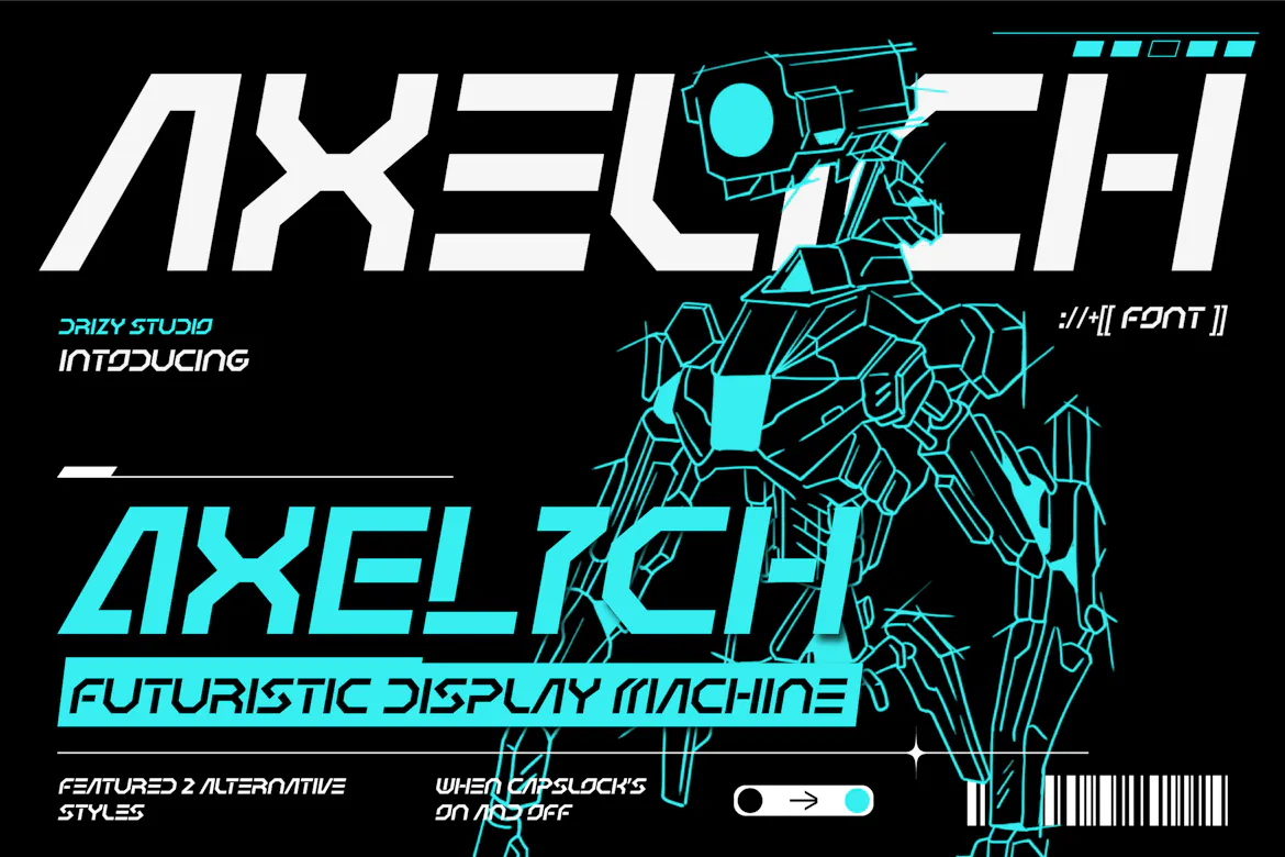 未来派科幻机甲风格的英文无衬线装饰字体 - Axelich 设计字体 第1张