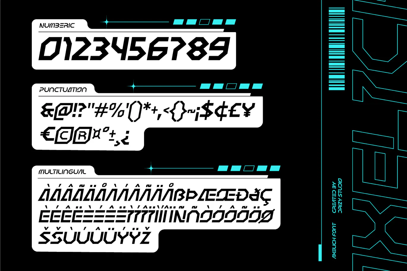 未来派科幻机甲风格的英文无衬线装饰字体 - Axelich 设计字体 第3张