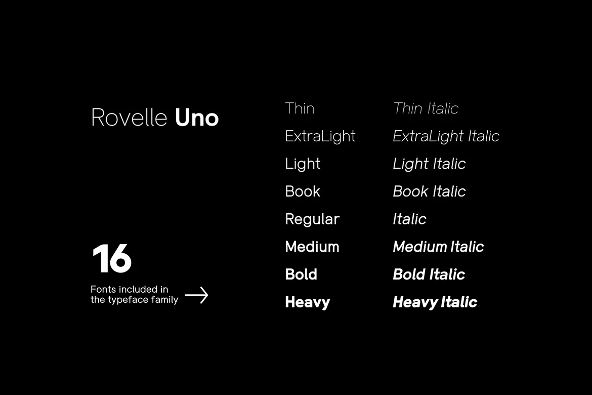 多种粗细效果的英文无衬线字体系列 - Rovelle Uno 设计字体 第5张
